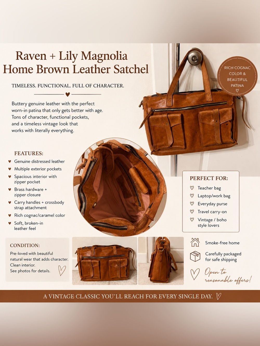 Frye Caramel Brown Leather Satchel with Front Pockets